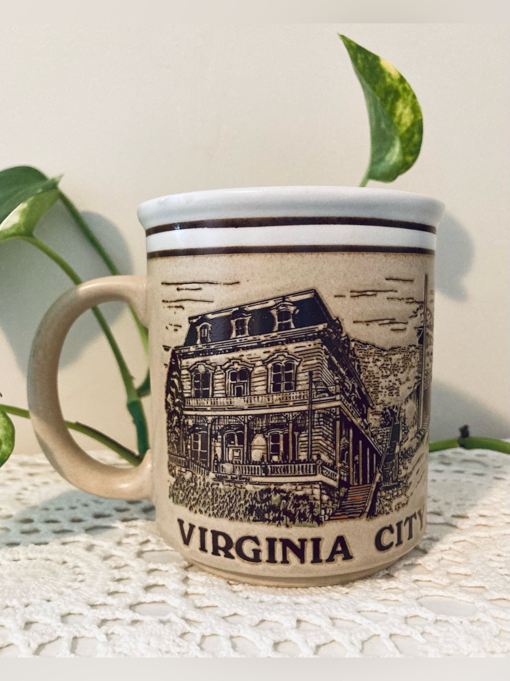 Vintage Virginia City Nevada Stoneware Embossed Souvenir Coffee Mug Western